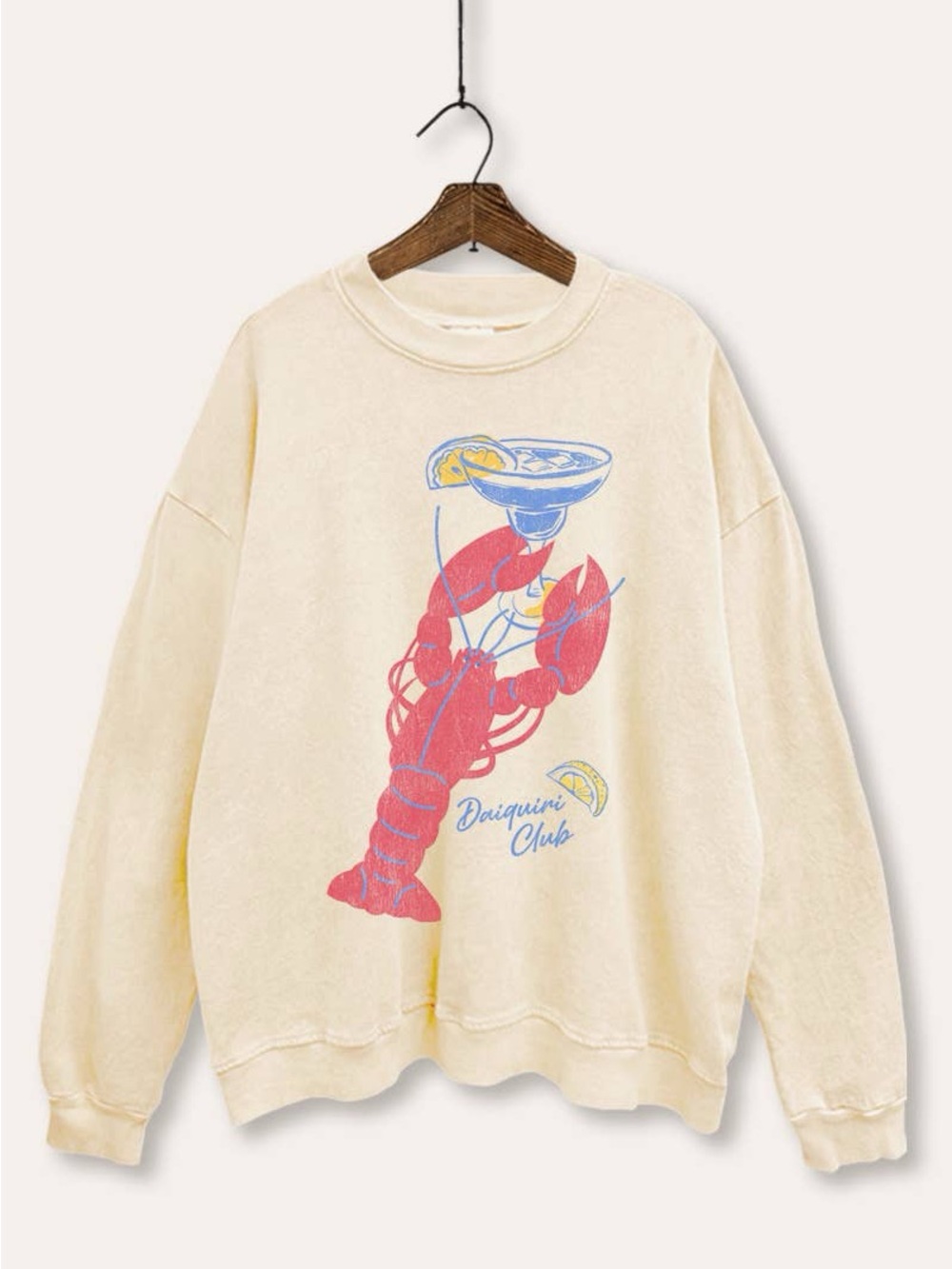 NWT Cream Crewneck Sweatshirt with Red Lobster & Blue Daiquiri Graphic S & L